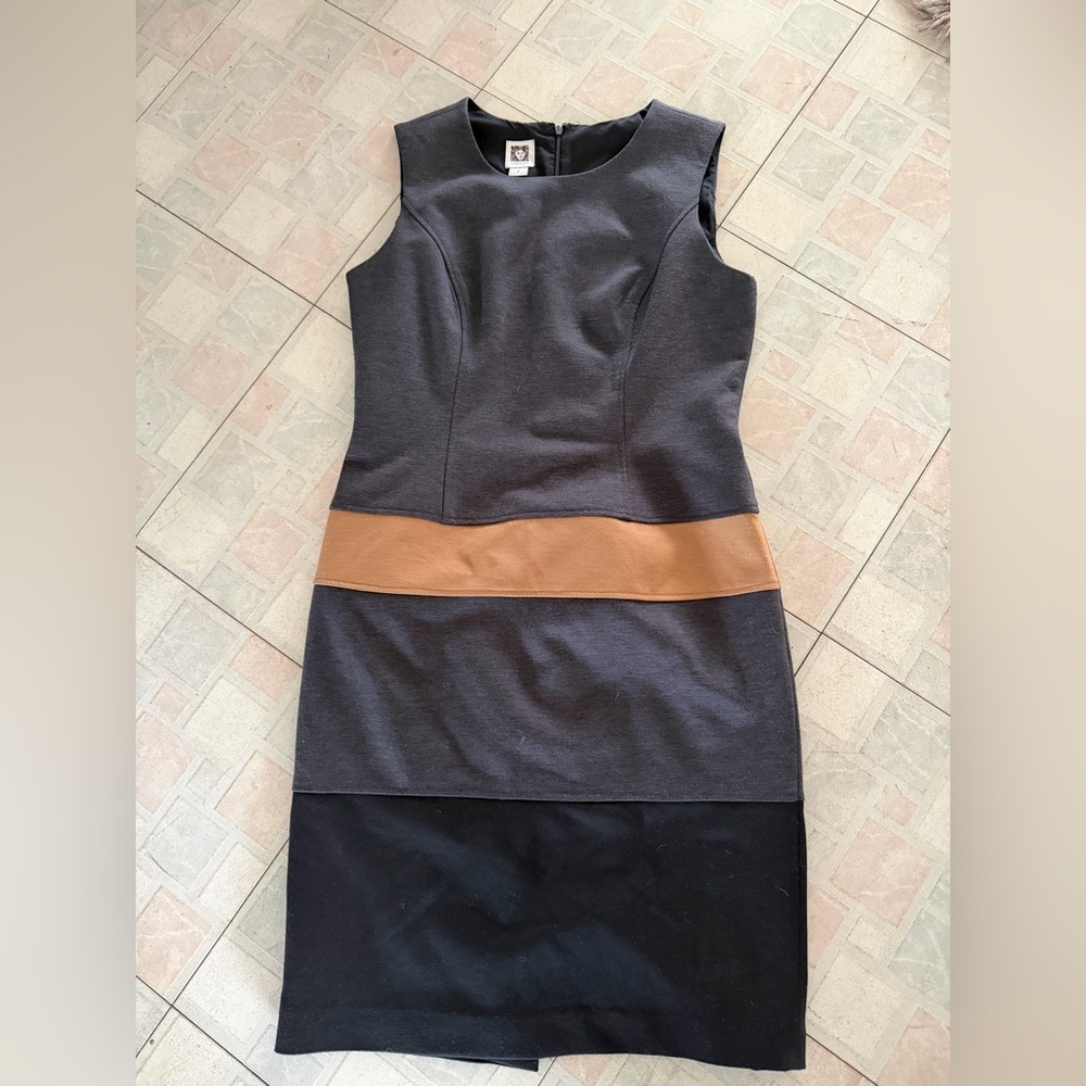Anne Klein Gray Black Tan Brown Color Block Dress - Women Size 6
